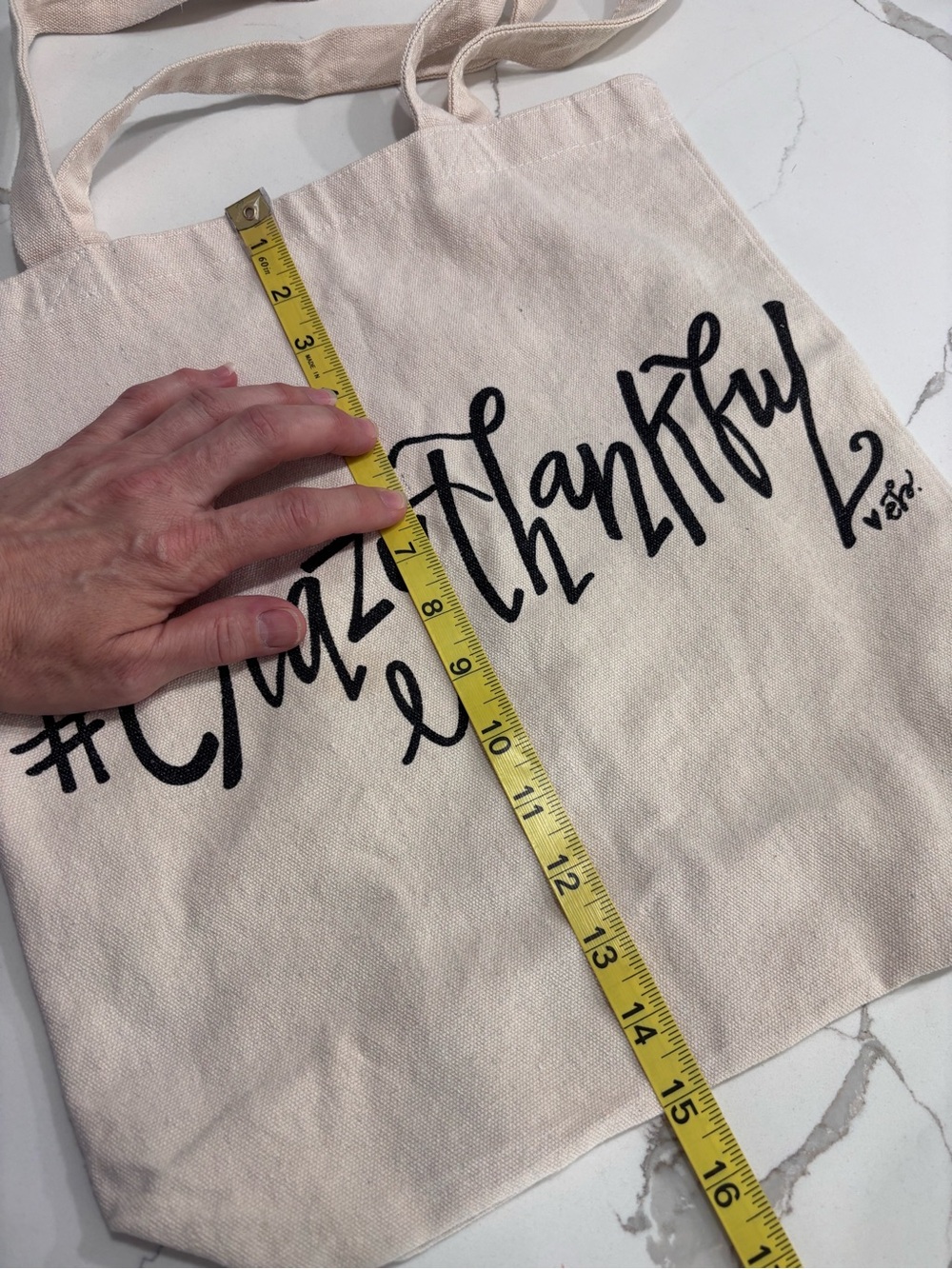 #CrazyThankful Cream Canvas Tote Bag Crazy Thankful Black Logo Medium Shoulder - Picture 10 of 13